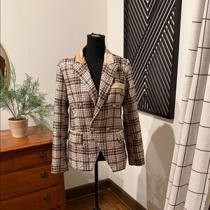 Mystree Plaid Blazer with Gold buttons medium